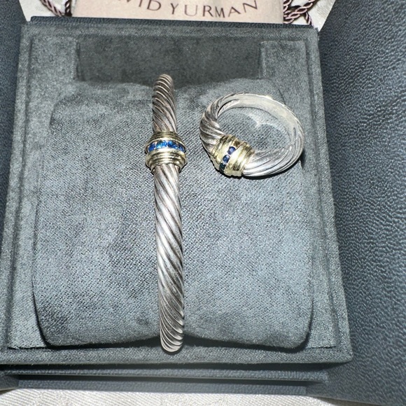 David Yurman Sterling/14K Gold & Sapphire Bracelet / Ring SET - Picture 8 of 9